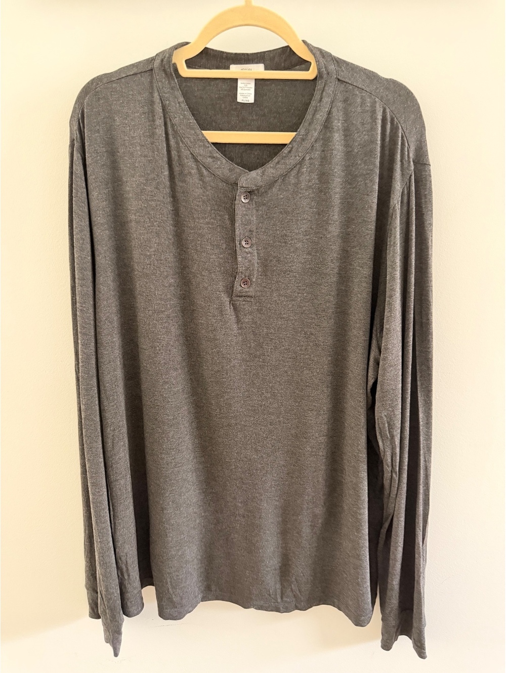 Eberjey Men's Long Sleeve Henley Top XL Gray Modal Spandex